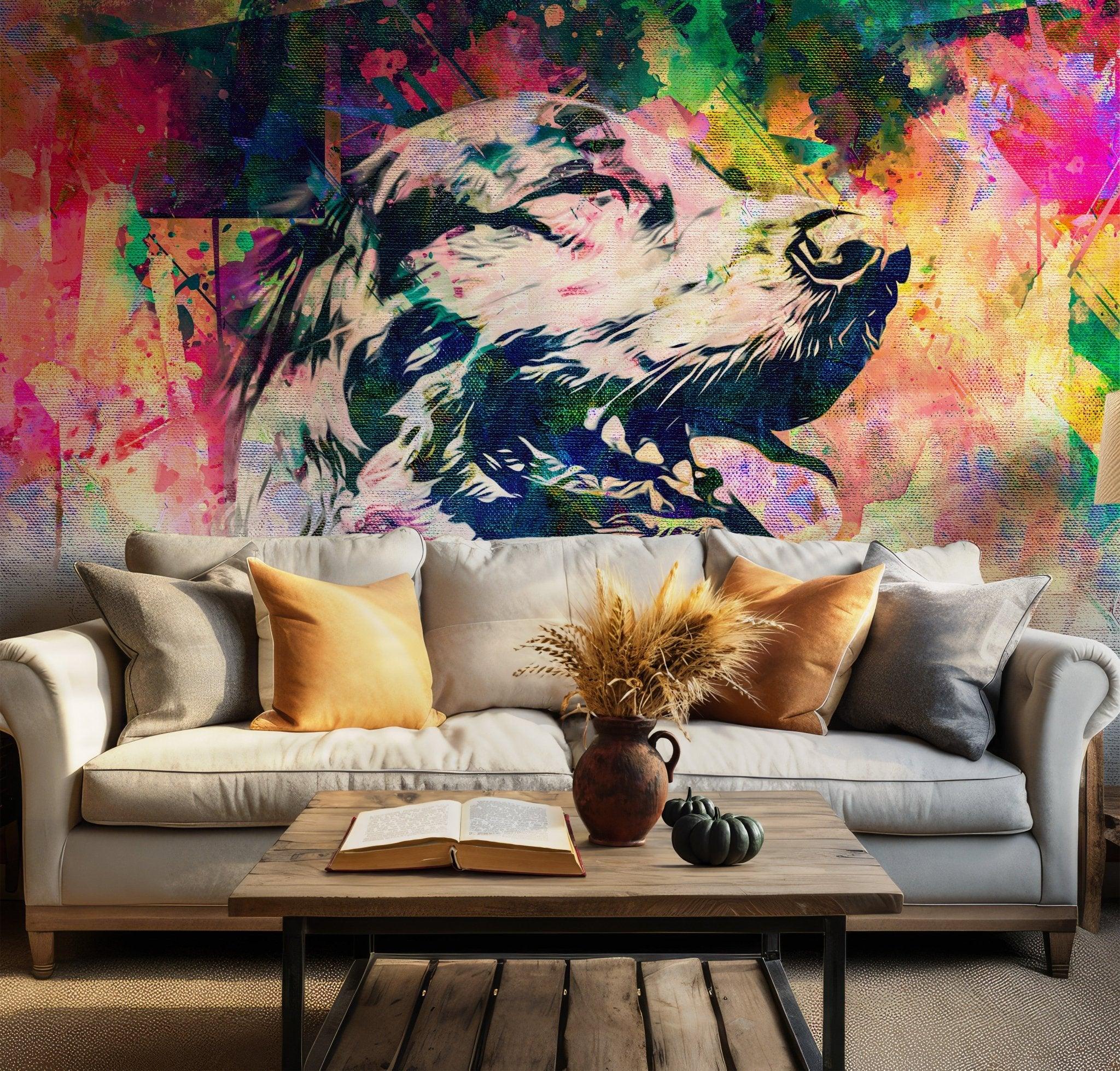 Dog Pet Art Wallpaper - Self Adhesive Peel and Stick Wall Mural - Abstract Colorful Home Styling BV267