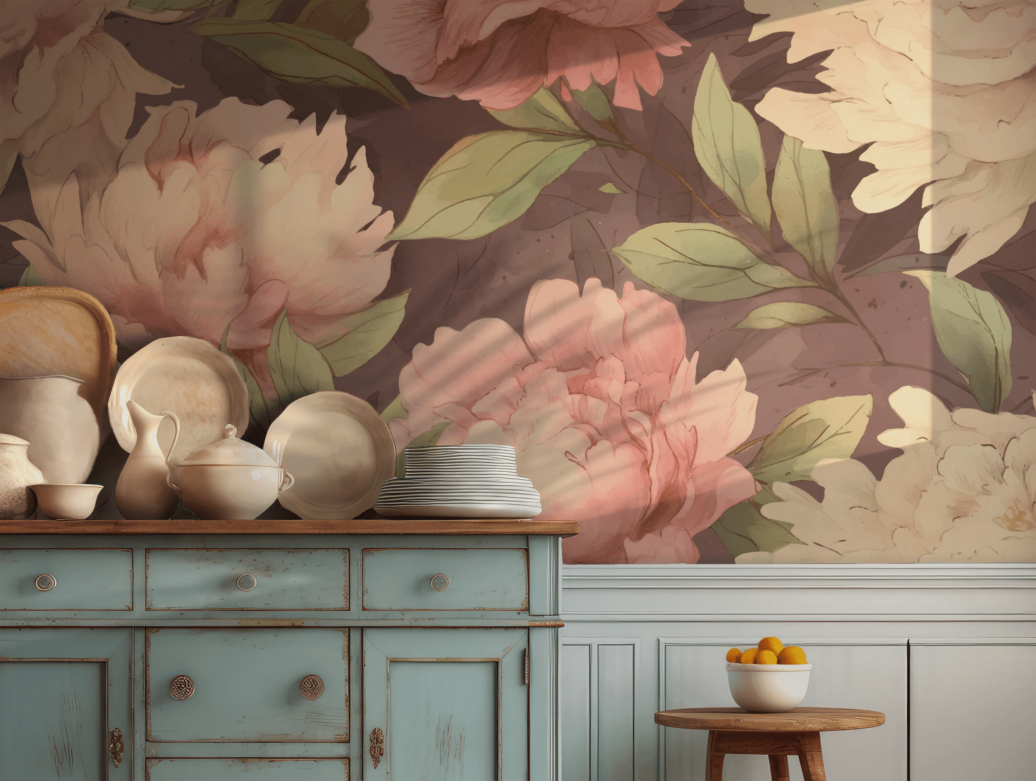 Peony Floral Peel and Stick Wallpaper - Vintage Botanical – BuenaVista ...