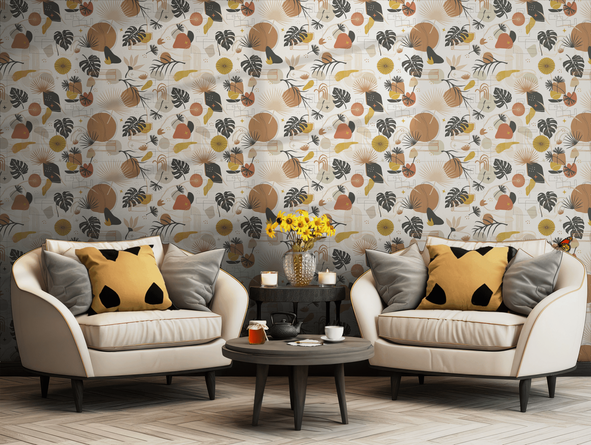 monstera vintage Boho Wallpaper - Self Adhesive Peel and Stick