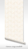 Hand Drawn Organic Chevron Herringbone Wallpaper Modern Boho Design in Beige & Tan on Creamy White Removable Peel-and-Stick BV082