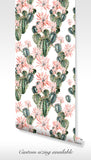 Tropical Hand Drawn Organic Watercolor Green Cactus with Pink Flowers Coral Fleece BV083