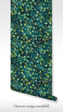 Forest green wallpaper with detailed vine and leaf pattern for a tranquil decor