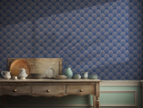 Elegant Blue Art Deco Waves Wallpaper Geometric Wall Covering BV089