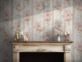 Romantic pink and cream floral wallpaper perfect for traditional and shabby chic decor