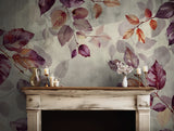 Vintage autumn leaves wallpaper with warm purple and orange tones