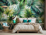 Exotic and refreshing green palm leaves wallpaper for wall decor