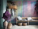 Modern tropical wallpaper featuring palm leaves and soft colors