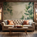 Organic green leaf pattern wallpaper for a serene ambiance