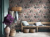 Exotic flamingo and hibiscus floral wallpaper for tropical decor