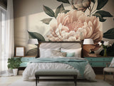 Soft-toned floral wallpaper with elegant peony and greenery design