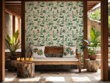 Botanical wallpaper featuring eucalyptus leaf pattern and gold details