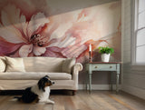 Modern floral art wallpaper in pastel blush and ivory colors