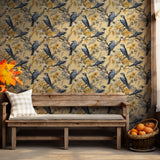 Classic nature-inspired wallpaper with birds and flowers for home decor