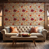 Classic flower pattern wallpaper in warm tones for elegant decor