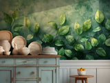 Lush green leaf botanical wallpaper for natural-inspired wall decor