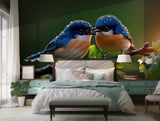 Nature-inspired wallpaper featuring bluebirds and sunlight for peaceful decor