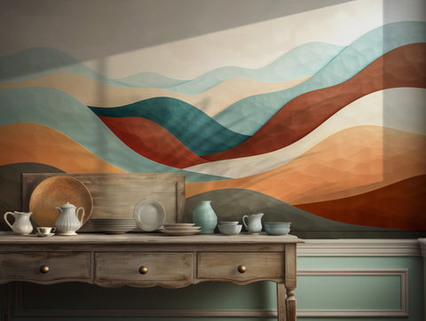 Abstract desert sand dunes wallpaper in earthy tones for modern decor