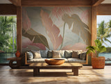 Modern tropical botanical wallpaper with elegant gold accents and large leaves