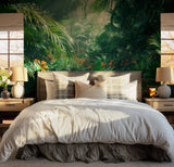 Nature-themed wallpaper featuring tropical foliage and orange flowers for wall decor