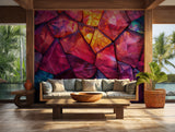 Modern mosaic-style wallpaper featuring textured shards in bold hues for wall decor