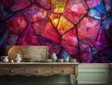 Colorful abstract wallpaper with glass-like shards in vibrant purple, red, and orange