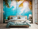 Nature-inspired wall decor with palm trees and sunny sky