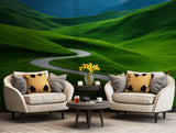 Landscape wallpaper featuring a tranquil road amidst rolling green hills