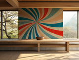 Hypnotic retro swirl pattern in orange and blue for unique wall decor