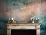 Abstract pastel ocean wallpaper with teal, pink, and beige tones for a calming ambiance