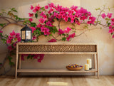 Vibrant pink bougainvillea flowers on a textured wall for elegant wallpaper decor