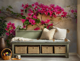 Floral wall art featuring pink bougainvillea flowers on a light-textured background