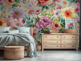 Garden-inspired floral wall art with soft, colorful petals and leaves