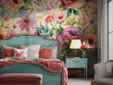 Beautiful floral pattern wallpaper with pastel hues and botanical designs