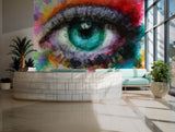 Abstract eye wallpaper with bold colors and contemporary geometric patterns