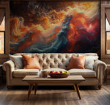 Ethereal space-inspired wall mural with fiery and dreamlike colors