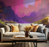 Colorful nature-inspired wallpaper with pink, purple, and green hues