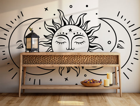 Mural Boho Sun and Moon Mystical Celestial Meditation Minimalist Astrology Decor BV230