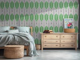 Mural Modern Leaf Pattern Green Black Lines and White Minimalist Nature-Inspired BV233