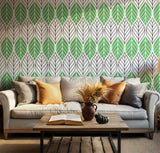 Mural Modern Leaf Pattern Green Black Lines and White Minimalist Nature-Inspired BV233