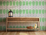 Mural Modern Leaf Pattern Green Black Lines and White Minimalist Nature-Inspired BV233