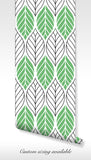 Mural Modern Leaf Pattern Green Black Lines and White Minimalist Nature-Inspired BV233