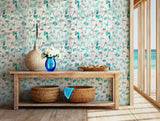 Nature-inspired watercolor leaf design with teal and green tones for home interiors