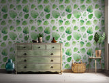 Fresh botanical leaf pattern designed for interior walls with watercolor textures