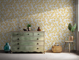 Modern minimalist wallpaper with a gold vine pattern on white for living rooms