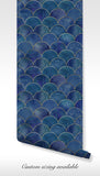 Rich blue and gold scallop wallpaper for contemporary and classic room styles