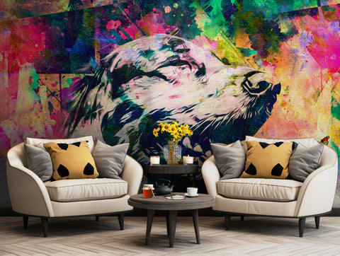 Colorful abstract dog art wallpaper with vibrant hues and bold textures