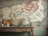 Mural Vintage Floral Wallpaper for Elegant Wall Decor with Watercolor Effect BV270