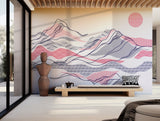 Abstract artistic wall mural in minimalist Japanese design for serene interiors