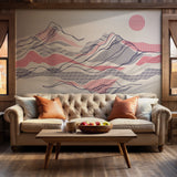 Contemporary Japanese line art wallpaper in bold and elegant red and blue tones