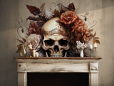 Elegant and edgy skull design surrounded by flowers for wall decor